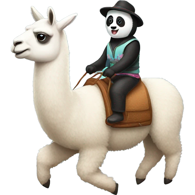 Llama riding panda cute  emoji