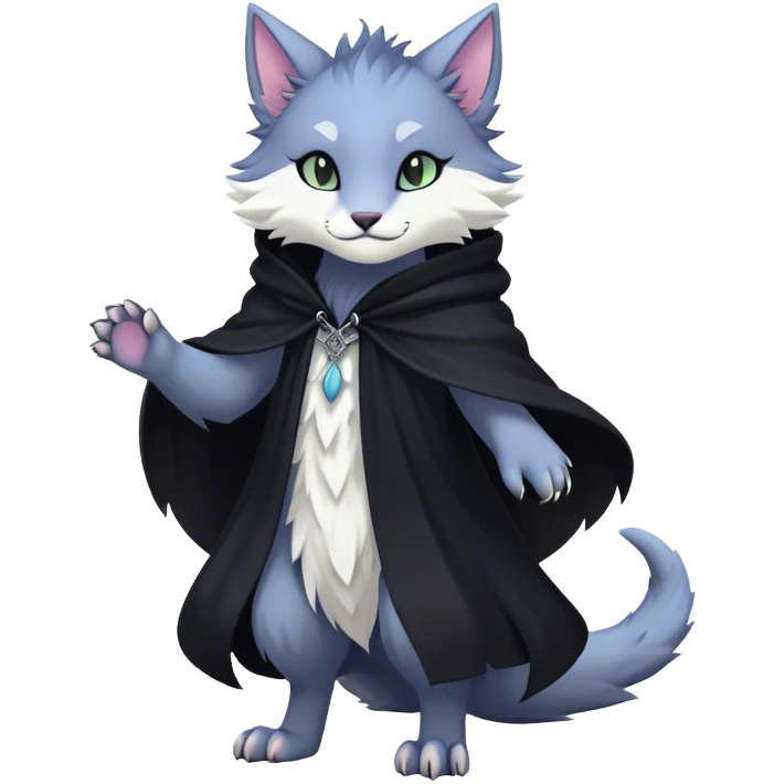 Kawaii dark edgy fantasy pastel ethereal feline-vernid-sergal-fursona animal creature with a tufted tail full body emoji