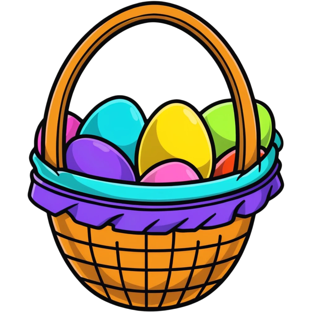 Easter basket filled with colorful eggs emoji
