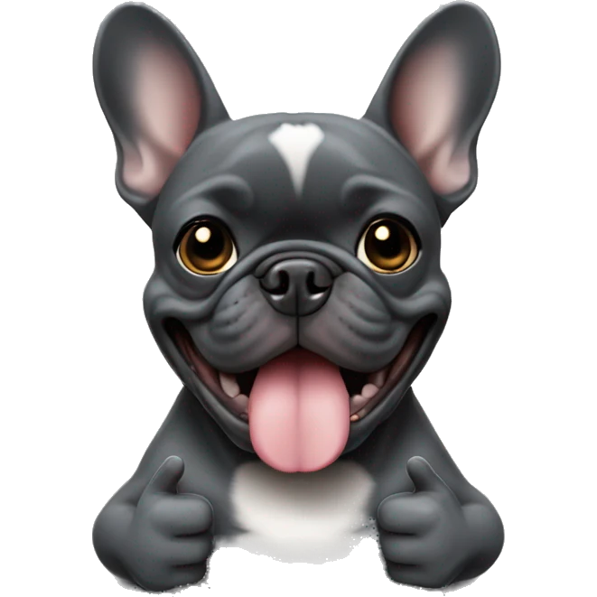 dark grey french bulldog doing thumbs up emoji