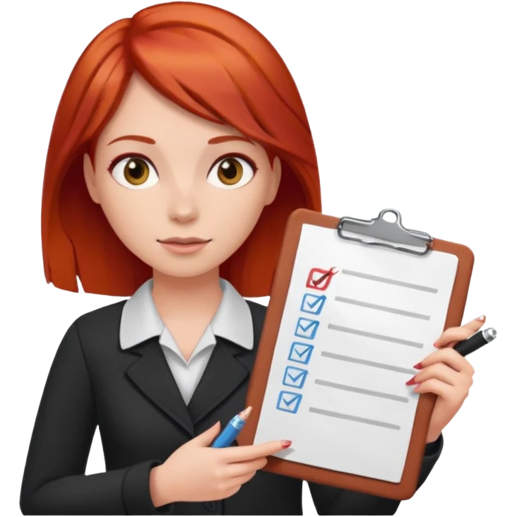woman with red hair, holding a checklist emoji