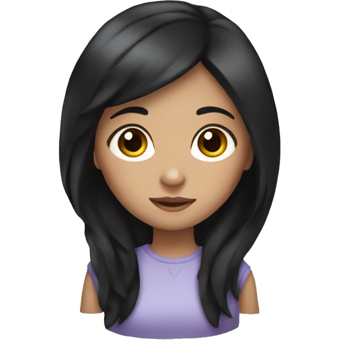 The girl has black hair and long brown eyes emoji