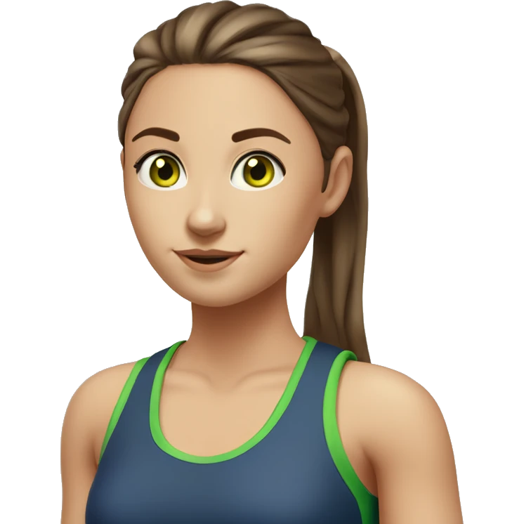 realistic portrait of girl, straight brown hair in a ponytail, sporty figure, sunkissed Skin, Green eyes emoji