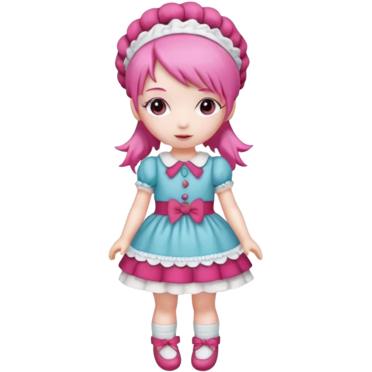 Isolated detaile illustration incredibly raspberry torte doll figurine full body with pink hair and a raspberry hairband emoji