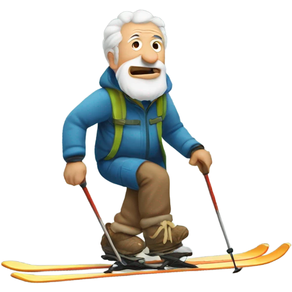 Old man skiing but he has dinosaur feet emoji