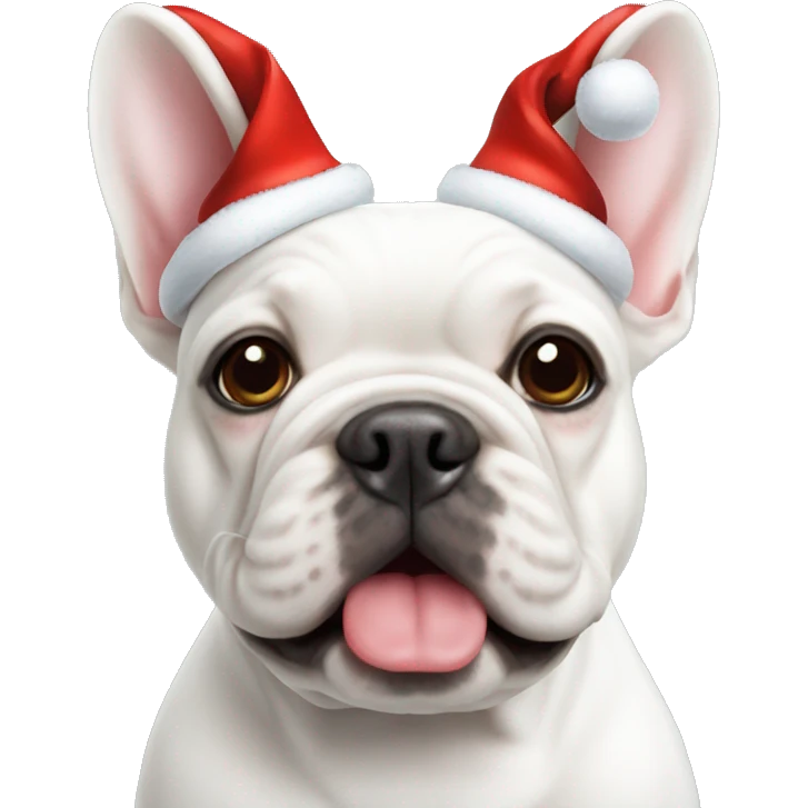 White Frenchie with Christmas hat emoji