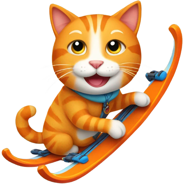 Happy Orange cat with skis emoji
