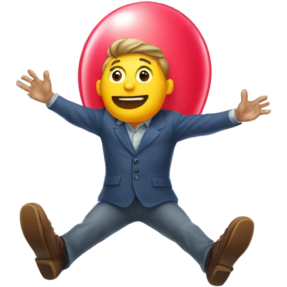 Man floating from his big balloon hands emoji
