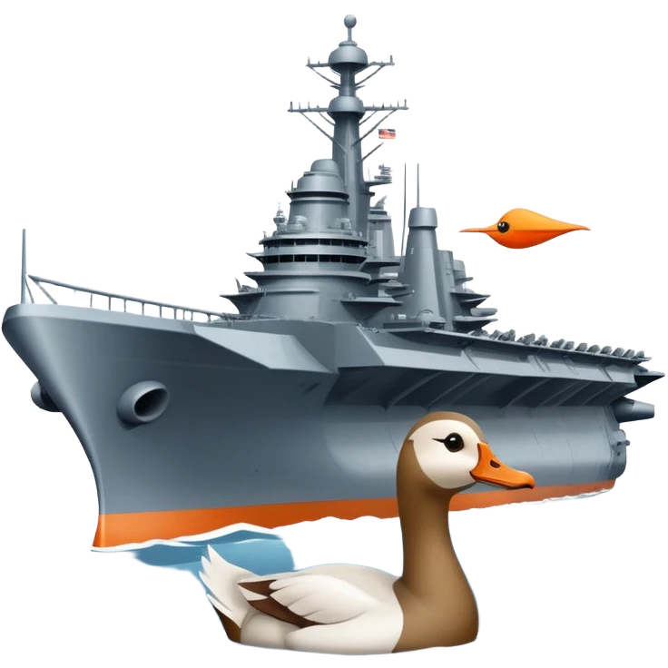 A battleship aircraft carrier hybrid with a goose head instead of the front command tower, with orange beak emoji