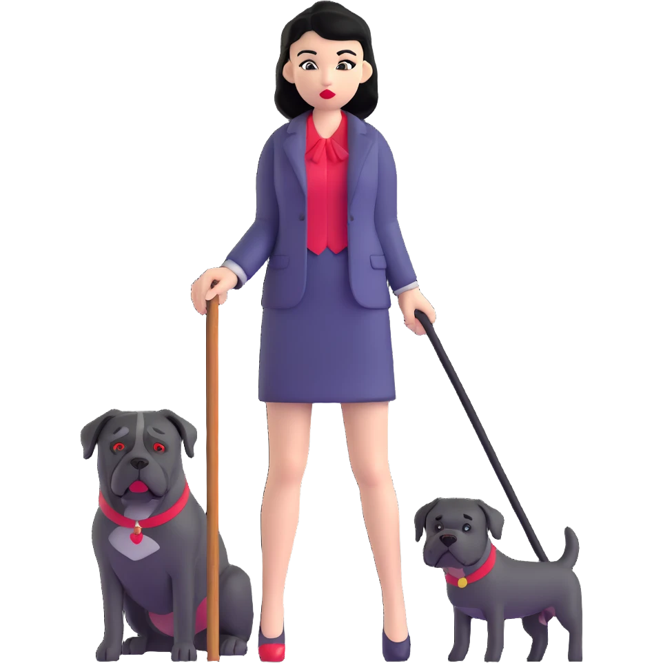 Fashionable girl with black hair and red lips with a Cane Corso dog emoji