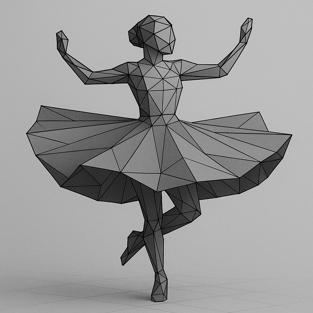 Dancer in a spin, skirt flaring in rigid triangles emoji