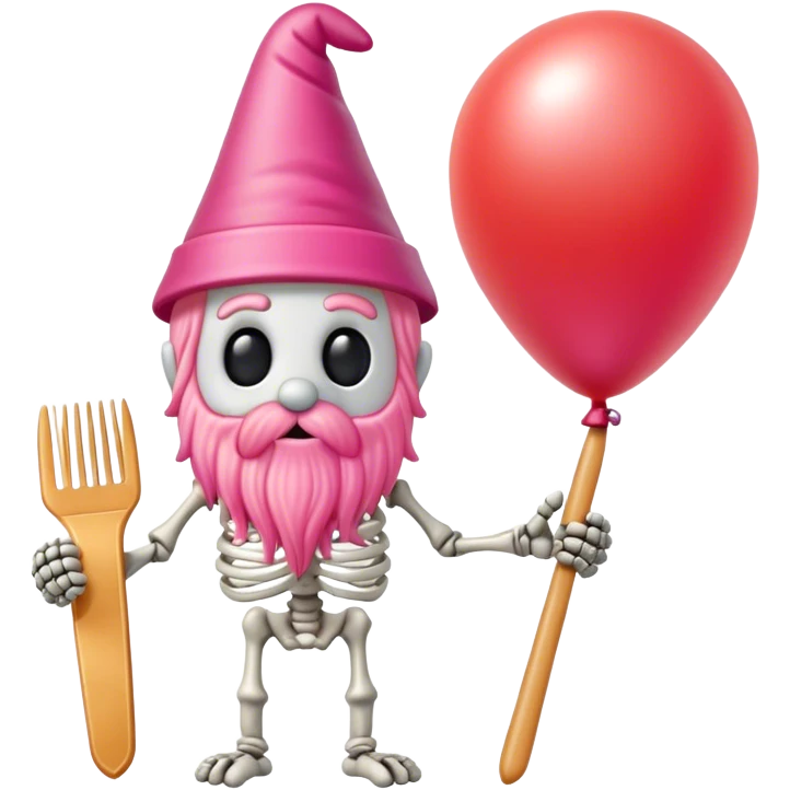 Gnome foam, pink comb skeleton made out of comb dog, balloon, tomato, spy spaghetti with piece socrateson Mountain ski ￼ emoji