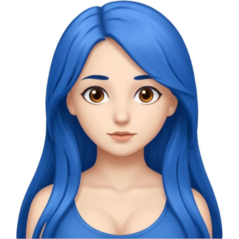 Fehér nő, kék hosszú haj, barna szem, barna szemöldök, dús mell emoji