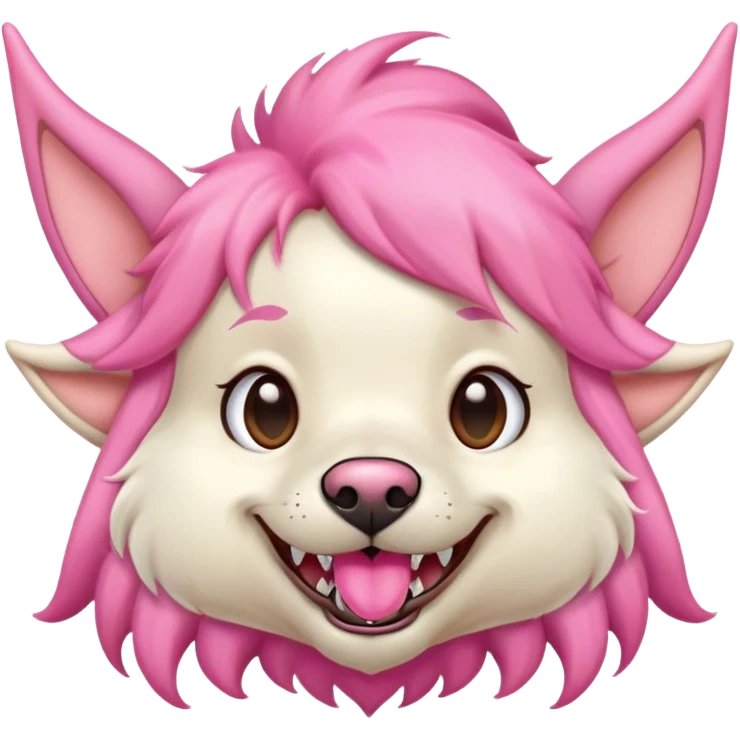 a dog with freaking elf ears and big lips and gapped teeth and pink fur  emoji