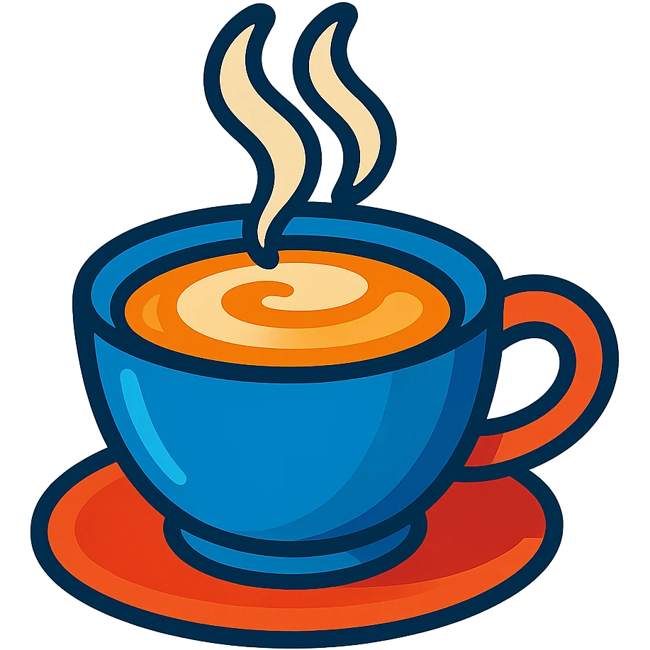cappuccino cup with steam, vibrant and colorful, cartoon style emoji
