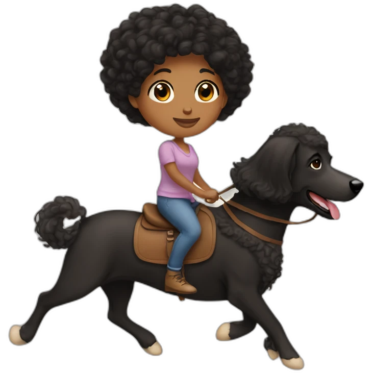 Brown girl straight black hair riding a bernadoodle emoji