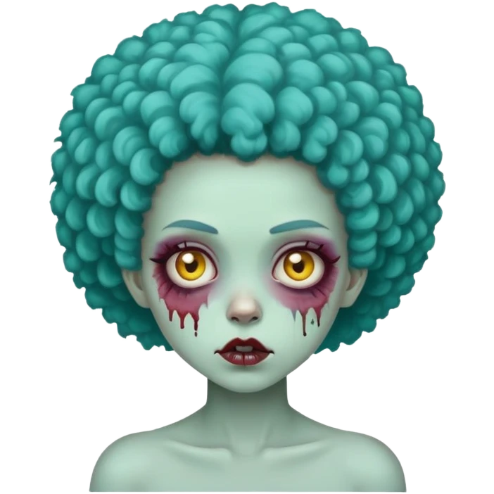 girl zombie with teal afro hair emoji