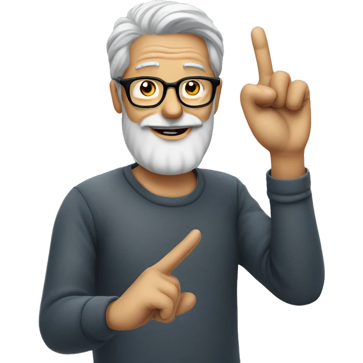 grey haired man with beard and glasses doing finger hearts emoji