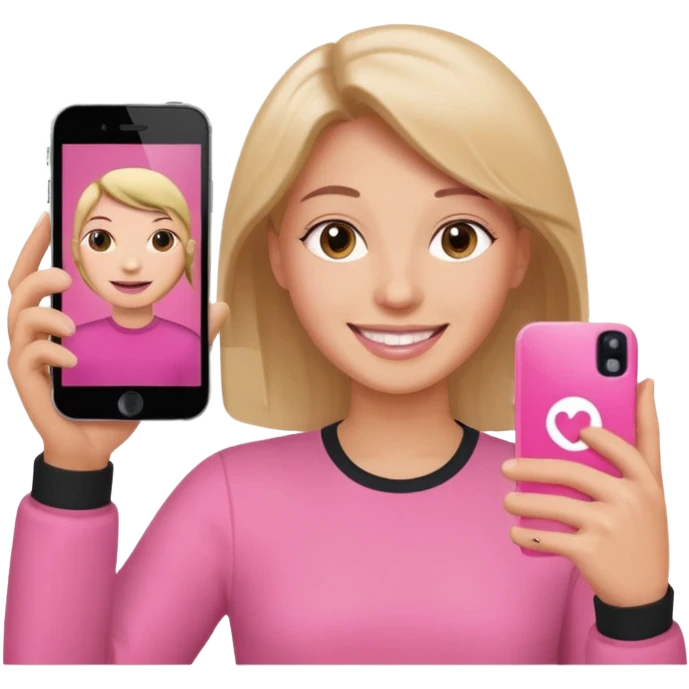 pink video call between one person holding the phone with a person on the phone screen emoji