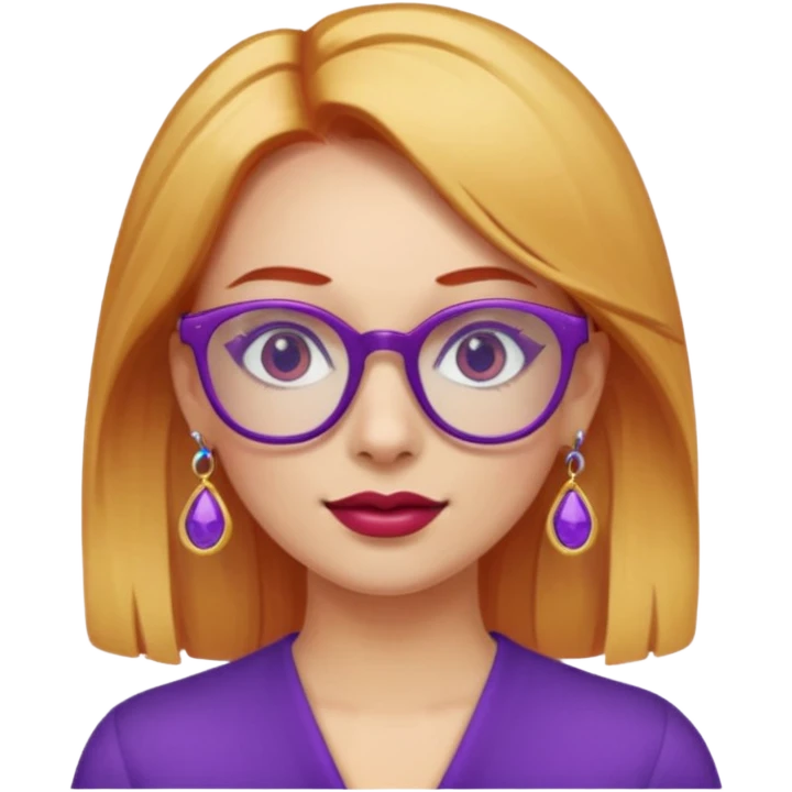 fai una signora con i capelli sia biondi che rossi con gli occhiali viola pieni di orecchini emoji