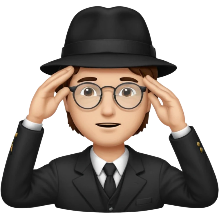 Brown hair man black hat glasses Salute with tear coming out eye emoji