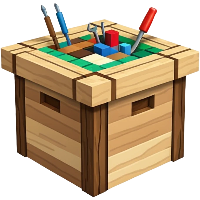crafting table with tools like a minecraft style cube crafting table 100% like a minecraft table crafting, emoji