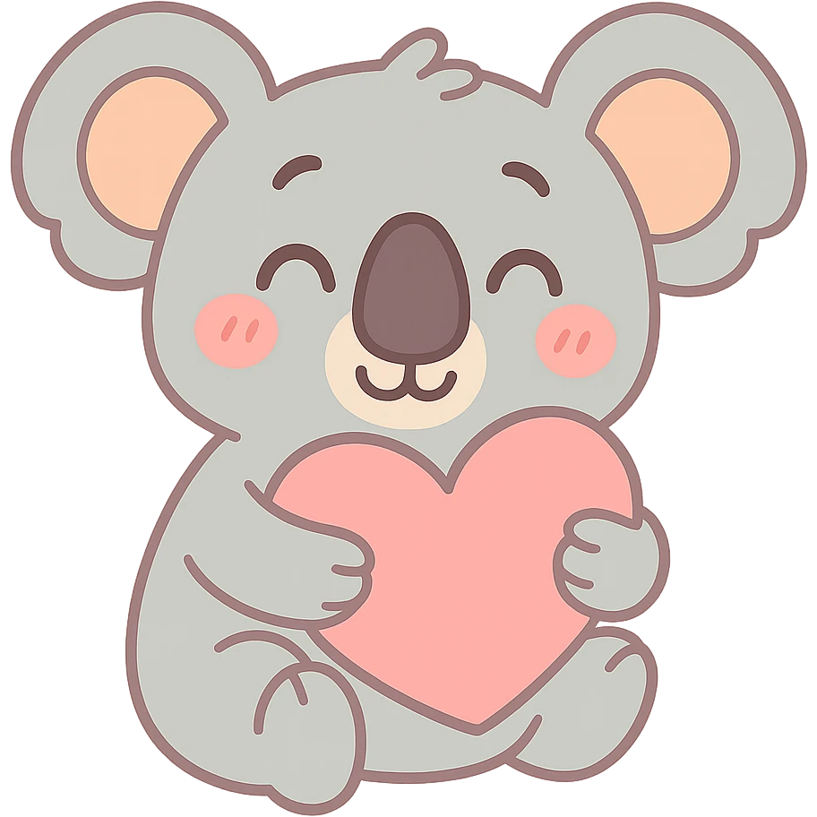 cute cartoon koala holding a heart, soft colors, pastel toon style emoji