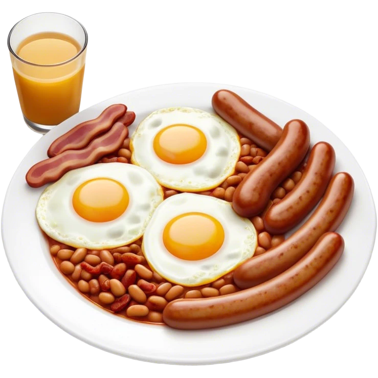 Cinematic Realistic English Breakfast Dish Emoji, showcasing a hearty ensemble of eggs, bacon, sausages, baked beans, and grilled tomatoes rendered with lifelike texture and vibrant, appetizing detail that exudes comforting tradition. emoji