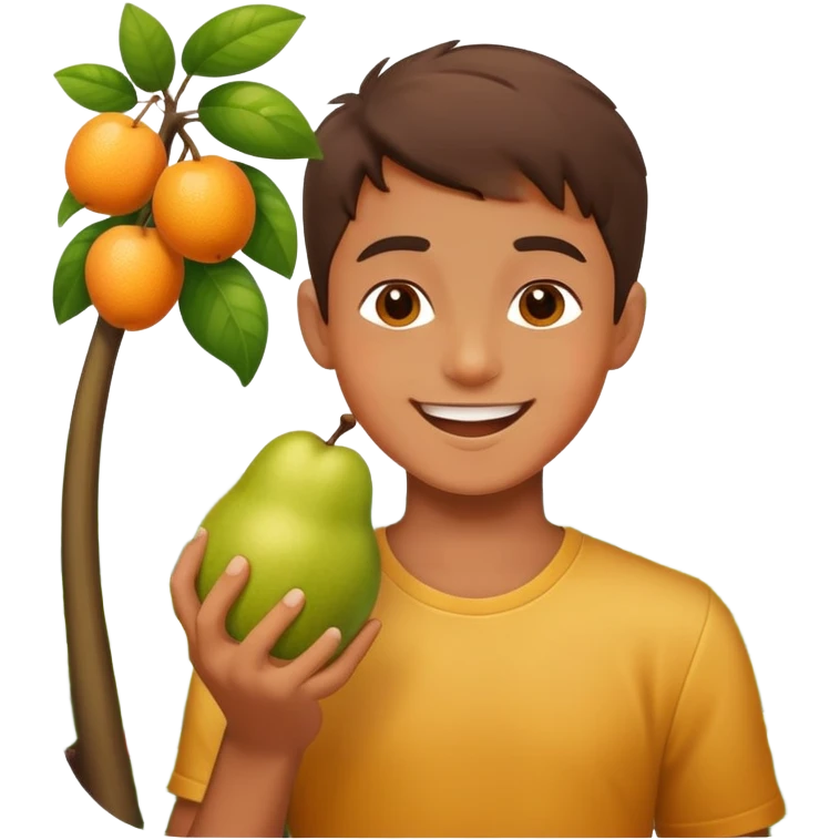 happy boy enjoying fruit outdoors emoji
