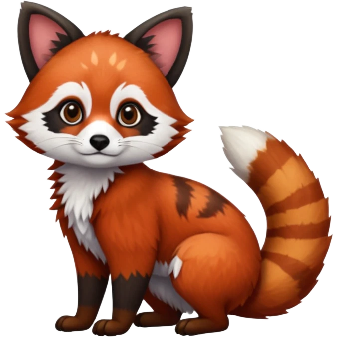 Black-eared Realistic patterned speckled flurry scaly 4-legged quadrupedal Red-Panda-Caracal-Munchkin-Kitten-Lemur-Raccoon-Dog-Red-Fox-animal-fusion-hybrid, Full body emoji