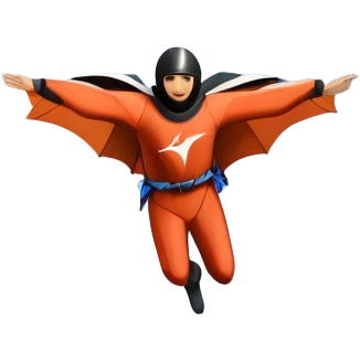 A daring wingsuit athlete soaring between towering mountains, with their wingsuit fully stretched, cutting through the air at high speed. The background features dramatic cliffs and a vast sky, emphasizing the thrill and freedom of base jumping. emoji
