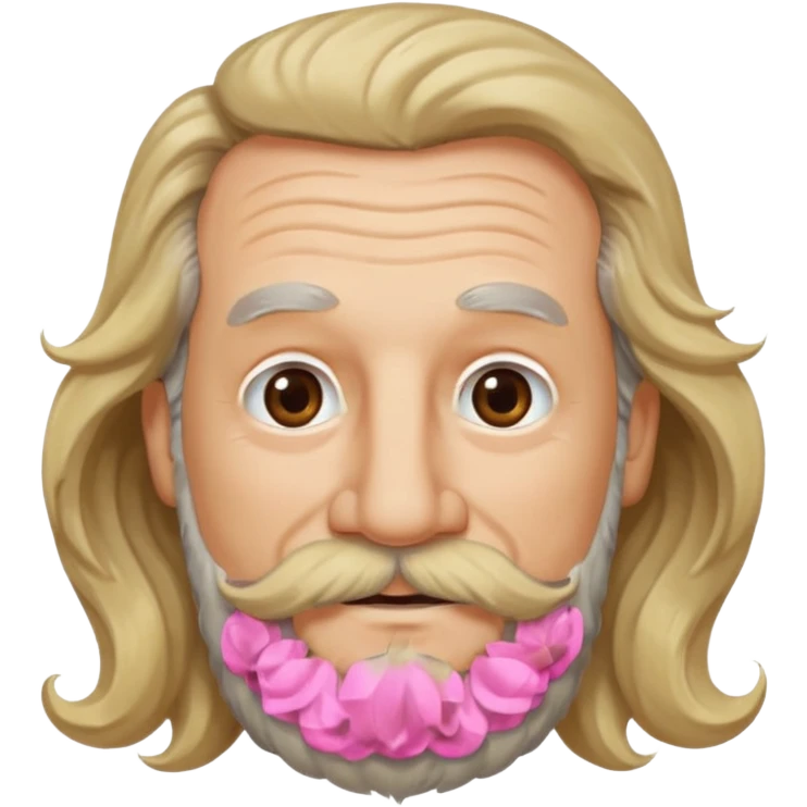 MID/OLD AGE MAN WITH LONG BLOND & bROWN WAVY HAIR; AND BROWN & GREY MOUSTACH AND BEARD, HAPPY EYES, ROSEY CHEEKS emoji
