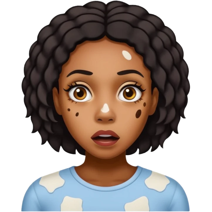 Emoji of a very shocked black female with vitiligo (alot of vitiligo patches) emoji