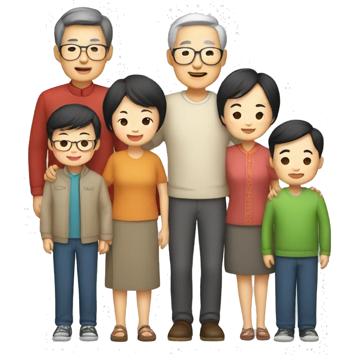 Chinese family: grandparents, parents and nephews emoji