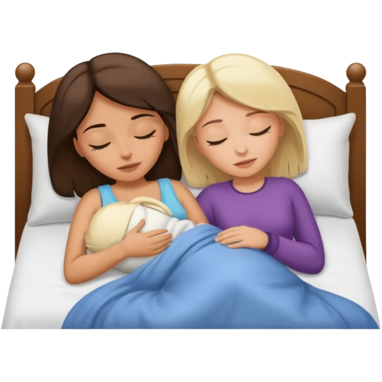 Brunette women sleeping in bed on white blonde woman emoji