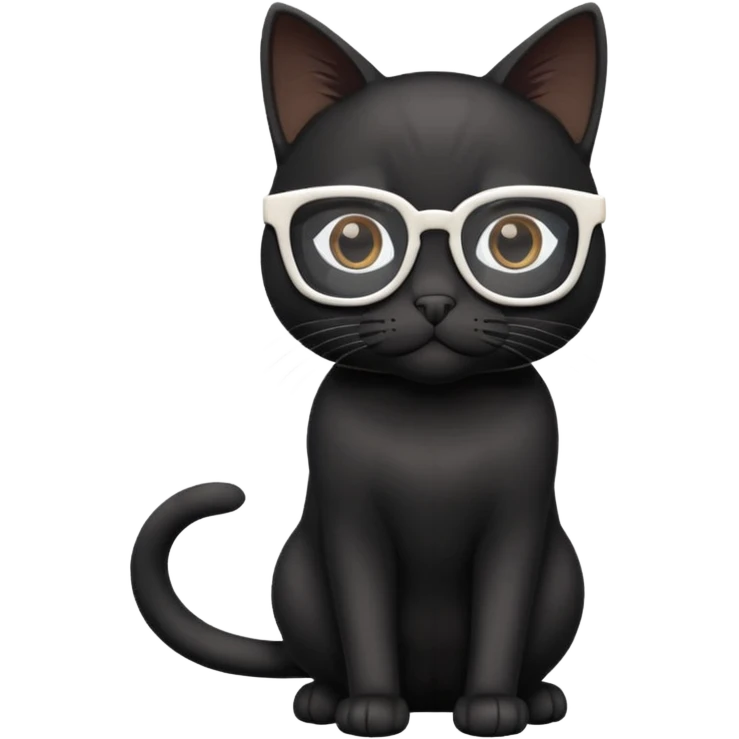 black cat full body wearing white glasses with square modern frames emoji