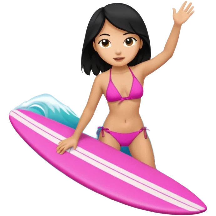 waves with tan female filipino surfer inside on a pink bikini in black hair  emoji