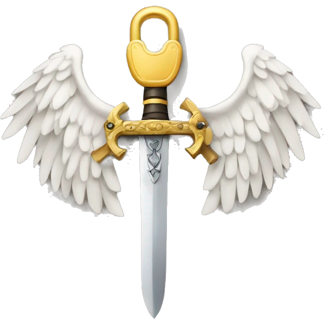 a lock with wings and arms holding a sword, the lock is holding a sword emoji
