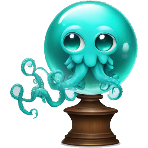 crystal ball with turquoise cute little octopus doctor emoji