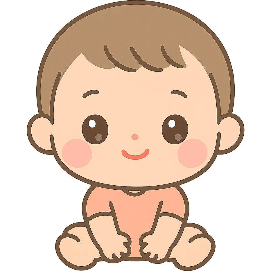 one year old baby with short brown hair, large brown eyes with eyelashes, brown eyebrows, pink lips, transparent background emoji
