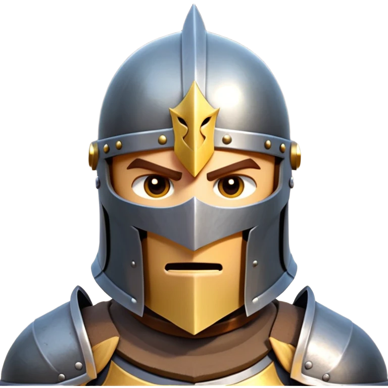 clash-of-clans-aesthetic_-cinematic-fearsome-and-majestic-knight-bust-portrait-emoji, rendered in a flat, vector-style with minimal shading and bold, simplified shapes, depicting a battle-ready medieval knight with steely eyes and intricate armor, mounted on a warhorse reflecting sunlight over a misty battlefield. emoji