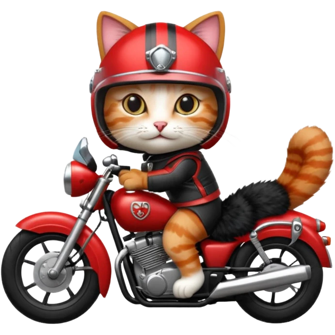 Cat on red and black motorcycle with helmet emoji