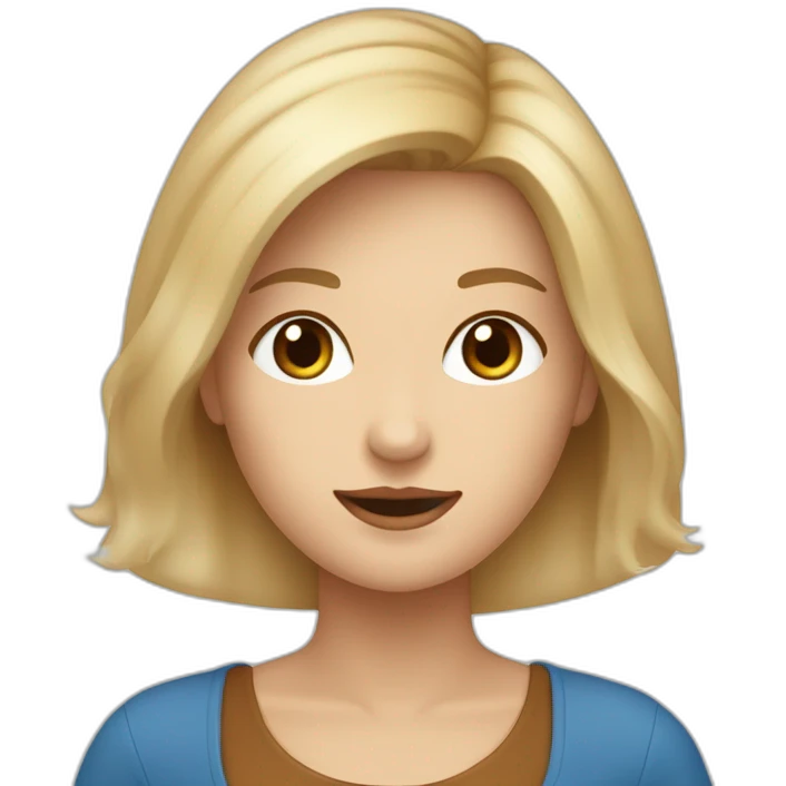 vrouwtje met blond haar tot op de schouders, blauwe ogen, sproeten, bruine wenkbrauwen emoji