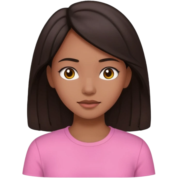 A dark brunette girl with neutral skin slightly light wearing a pink shirt and has medium length hair  emoji
