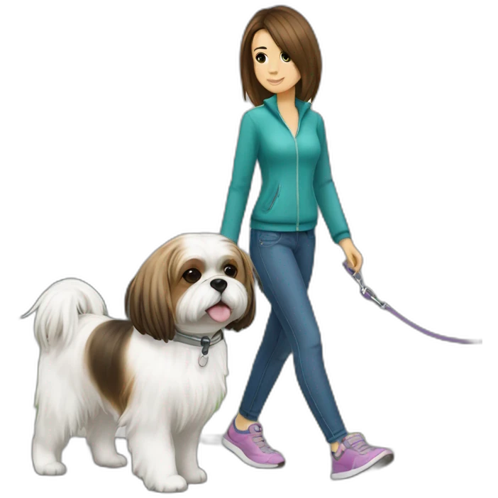 girl walking shih tzu on leash emoji