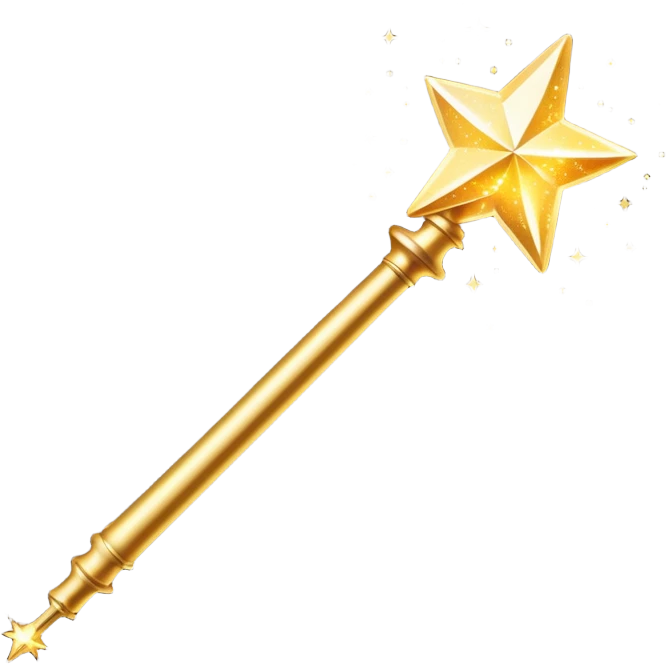 Sparkly magic wand with a star tip, casting magical sparks emoji