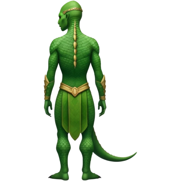 full body reptilian humanoid in ancient outfit, back view emoji