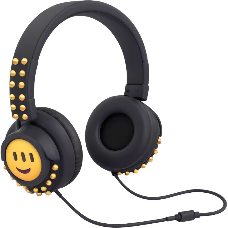 goth headphones, black with studs, 3D emoji style emoji