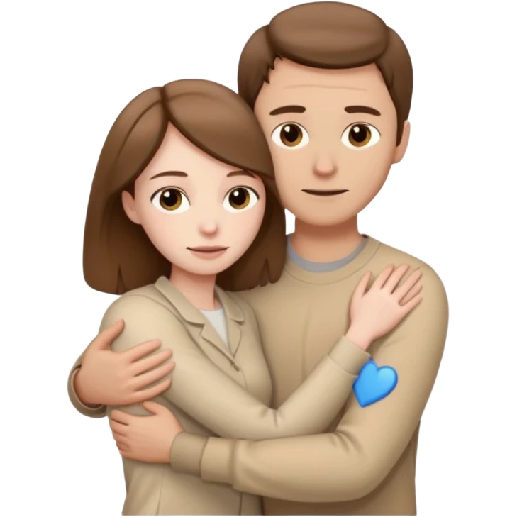 A white man with brown hair in pale beige clothes supports and hugs a woman in pale beige clothes emoji