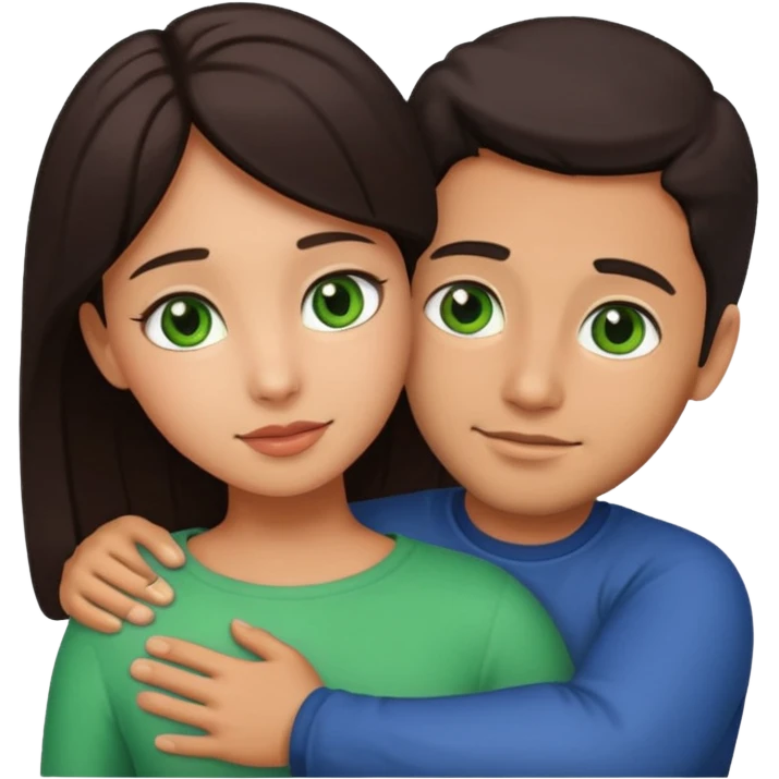 i want a emoji picture of a romantic hug with a latin guy and a dark hair girl with green eyes emoji